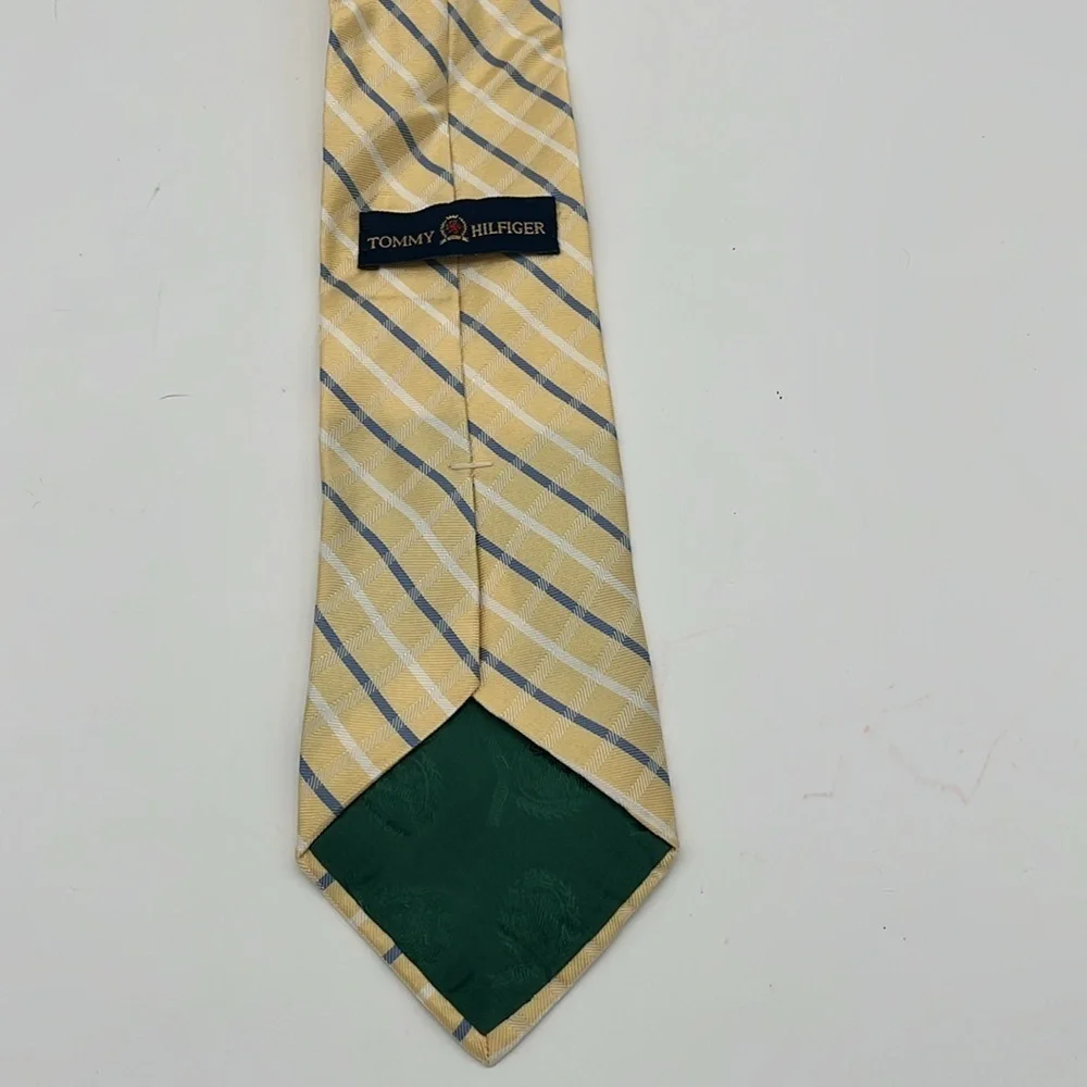 Tommy Hilfinger Yellow Navy Striped Silk Tie